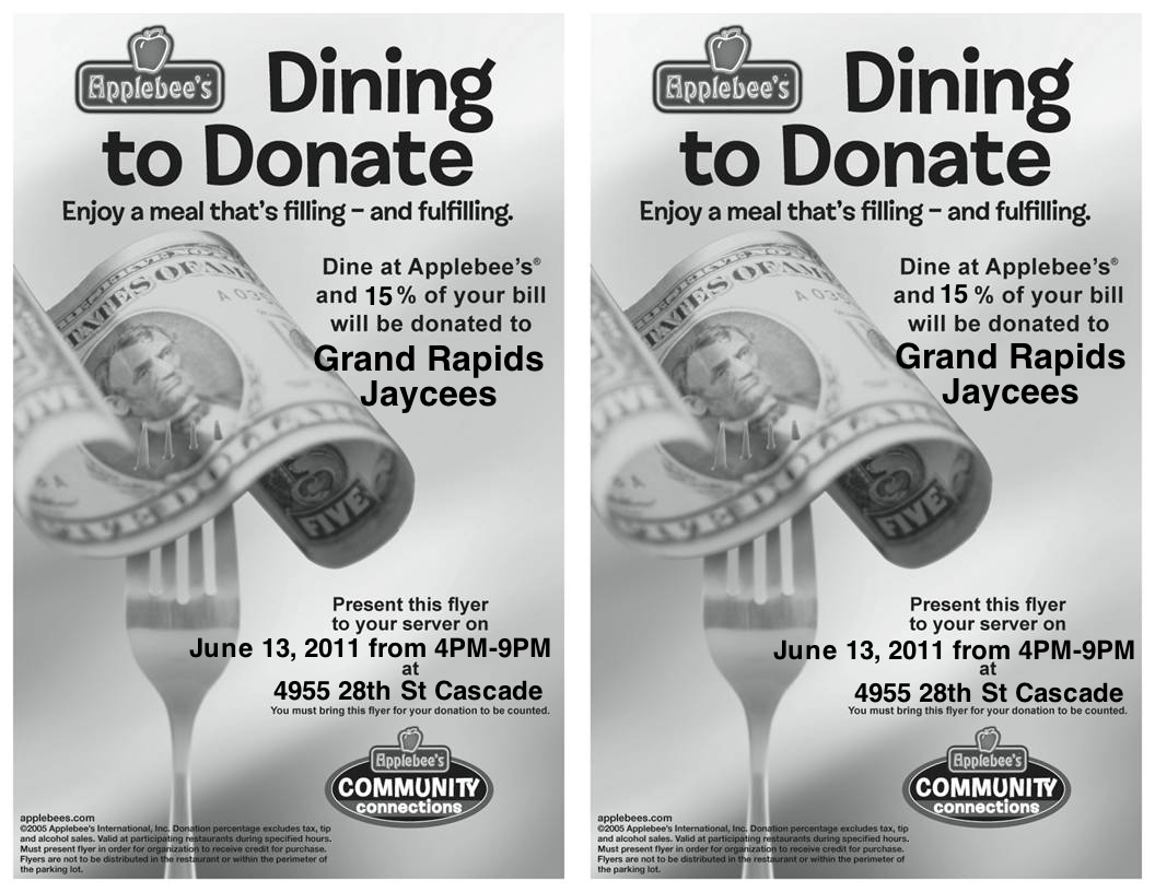 Dining to Donate voucher for Cascade Applebee's